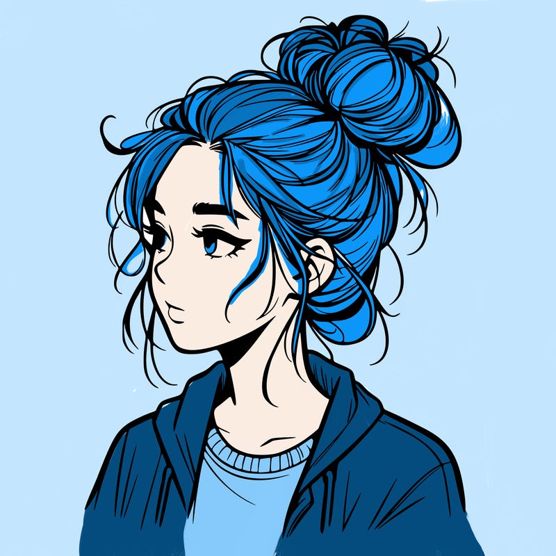 realistic teenage girl with a messy bun