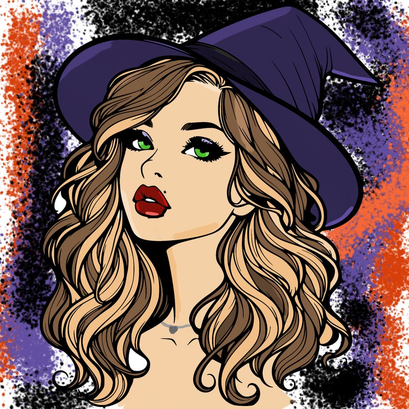 realistic witch girl with wavy hair and lips
