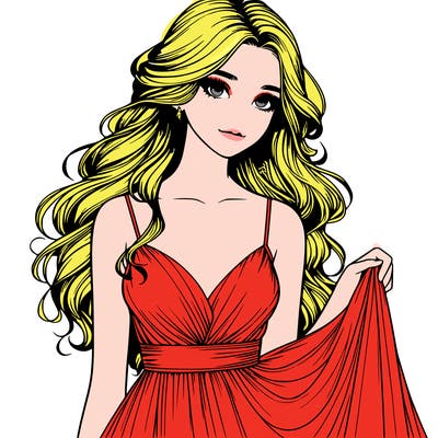 realistic girl in flowy silky prom dress