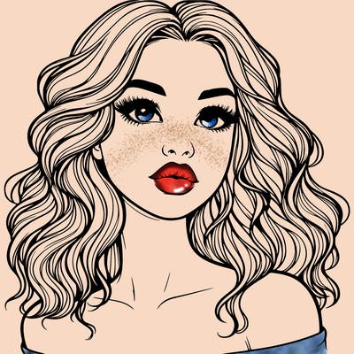 realistic girl with wavy hair and lips