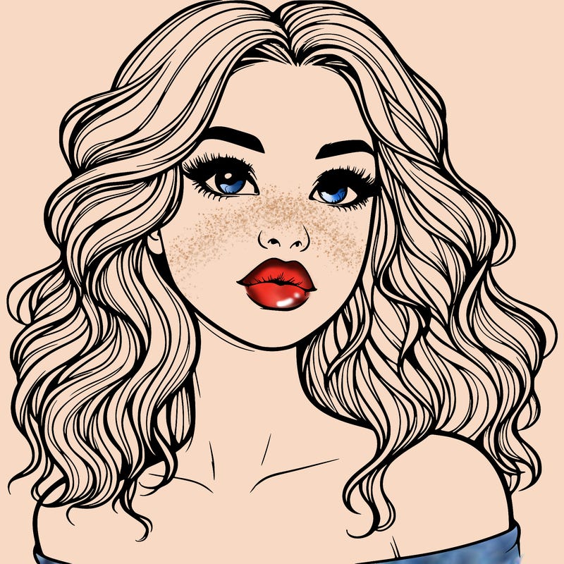 realistic girl with wavy hair and lips