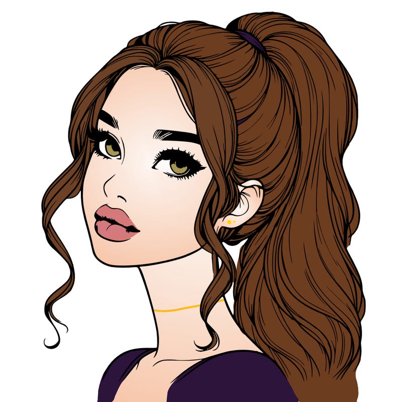 realistic girl with a ponytail on her hair and lips