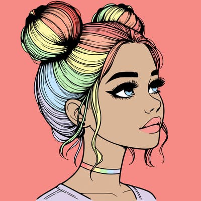 realistic girl with buns on the top of her head