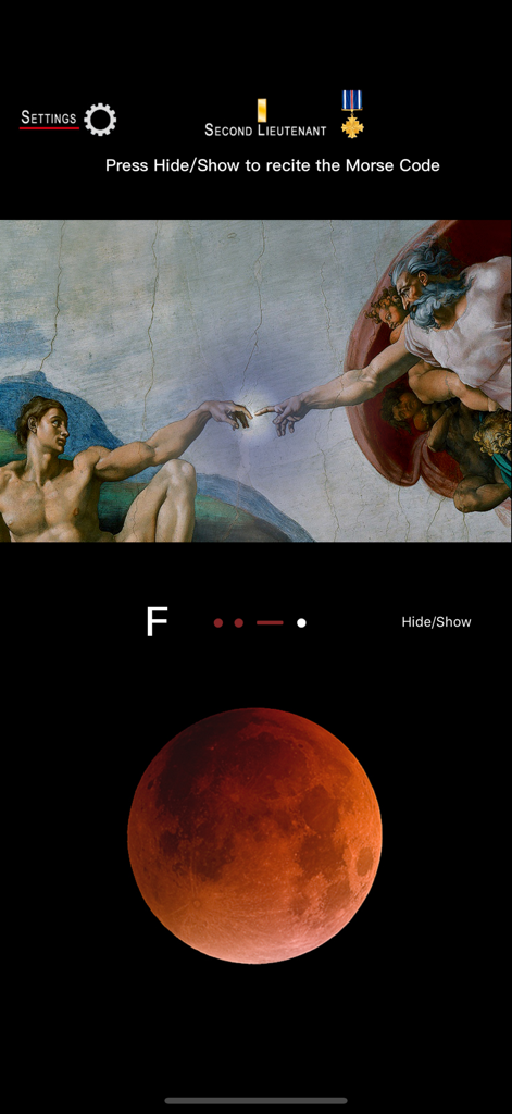 Telegraph - Morse Code ! - Morsecode-Übungsbildschirm mit dem Kunstwerk Die Erschaffung Adams.