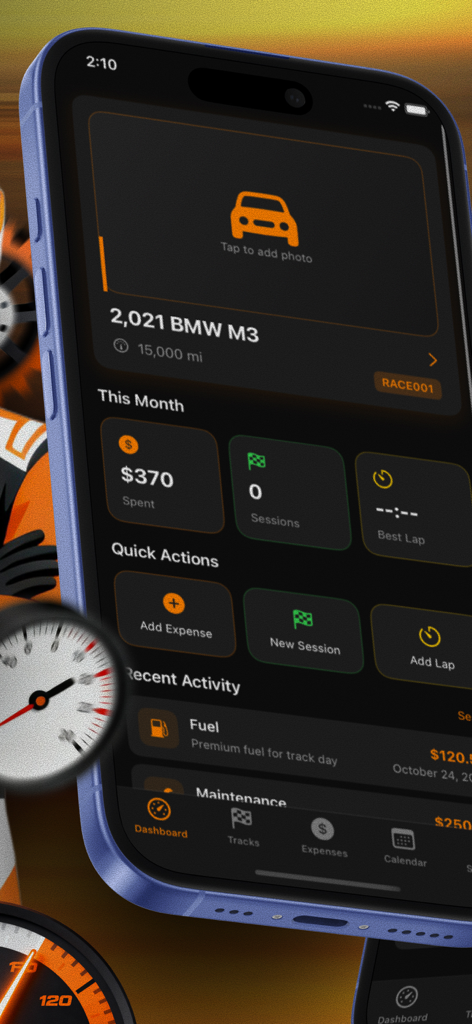 GG: Gas Grip - Gas Grip app dashboard for tracking car performance and expenses