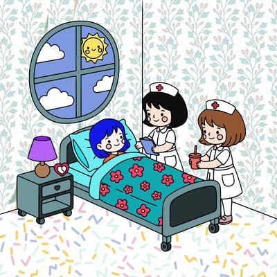 cute nurses taking care of a woman in a bed