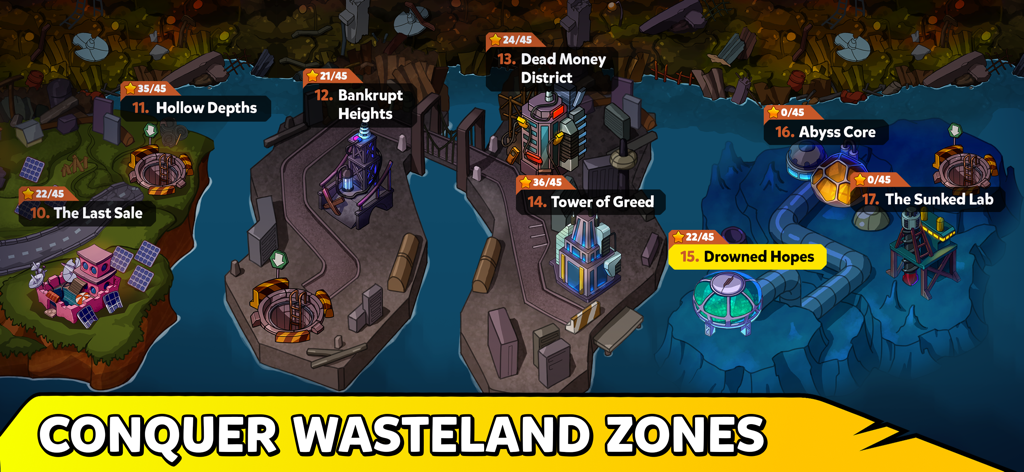 Map of post-apocalyptic wasteland zones in Junkineering Robot Wars RPG