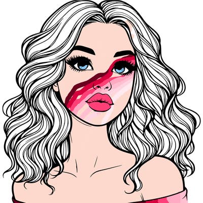 realistic girl with wavy hair and lips