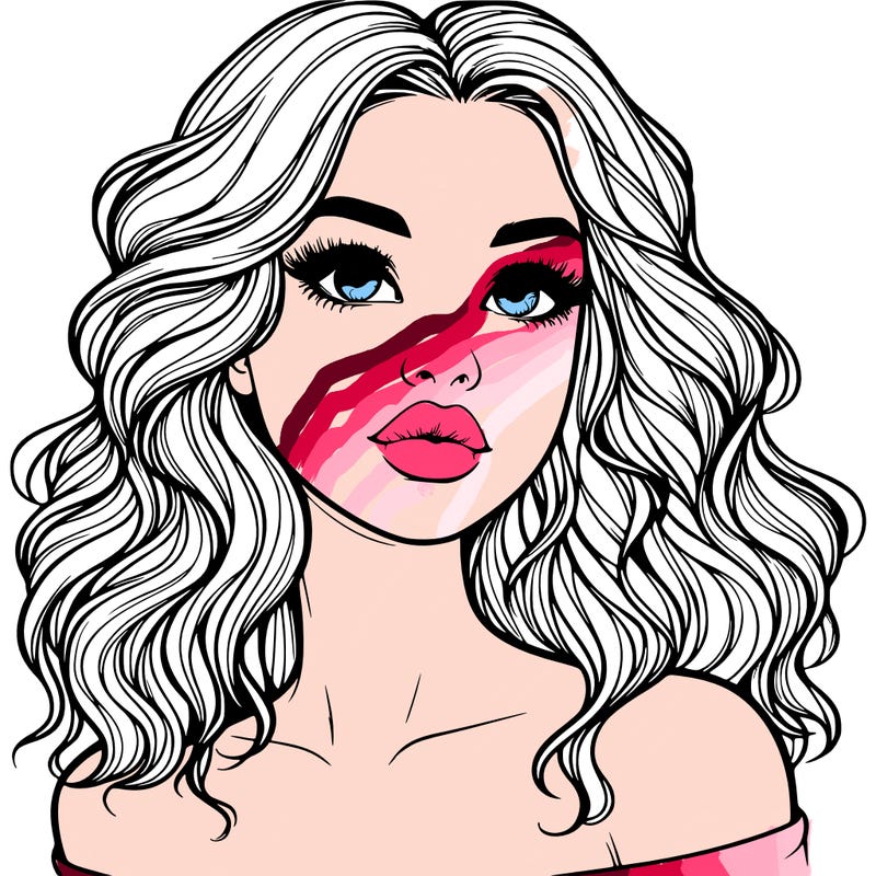 realistic girl with wavy hair and lips