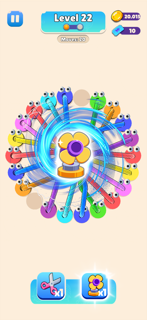 Rope Tangle 3D - Puzzle Game - A colorful 3D puzzle level in Rope Tangle 3D where players untangle ropes on a circular board