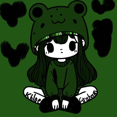 a girl wearing a frog hat and some frog socks