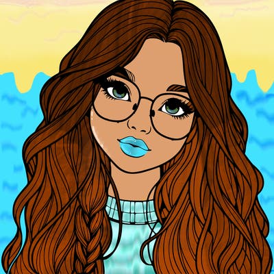 girl with long hair and freckles and glasses realistic