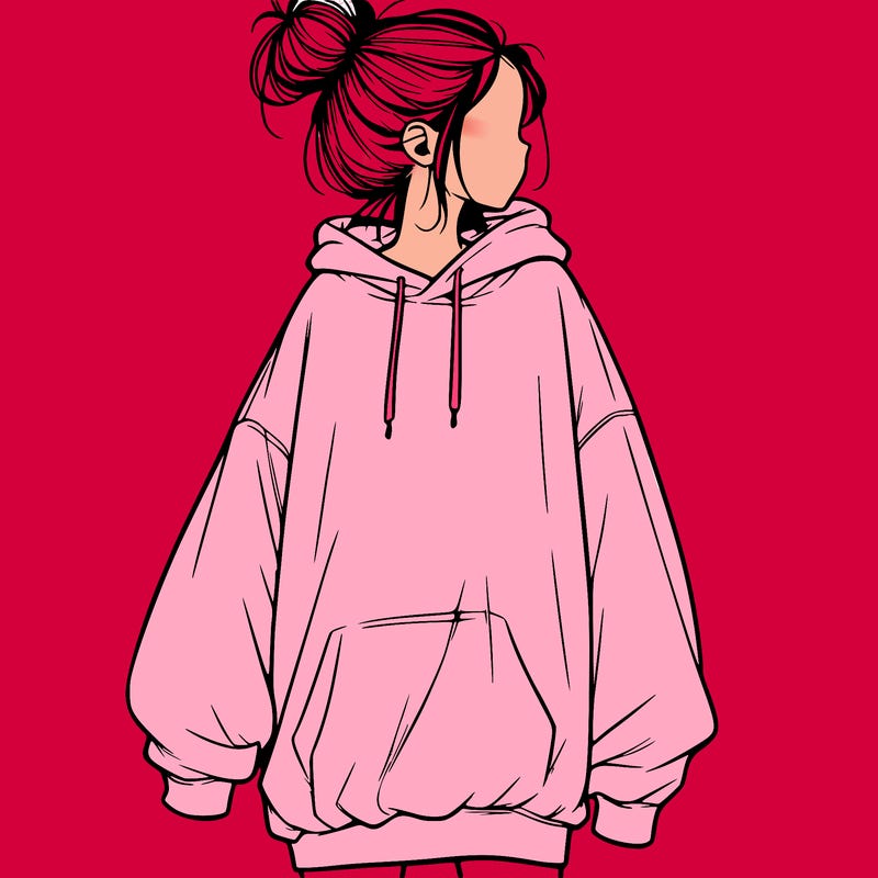 realistic girl with a oversized sweatshirt on and a bun