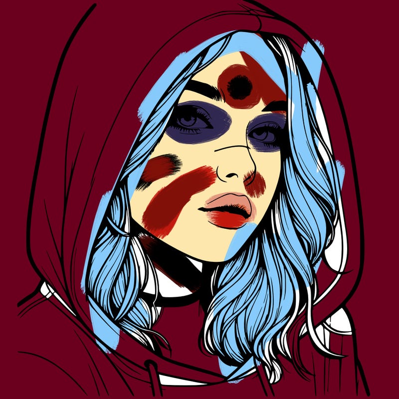 realistic girl with hood on