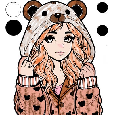 realistic girl in a animal pjs hoodie