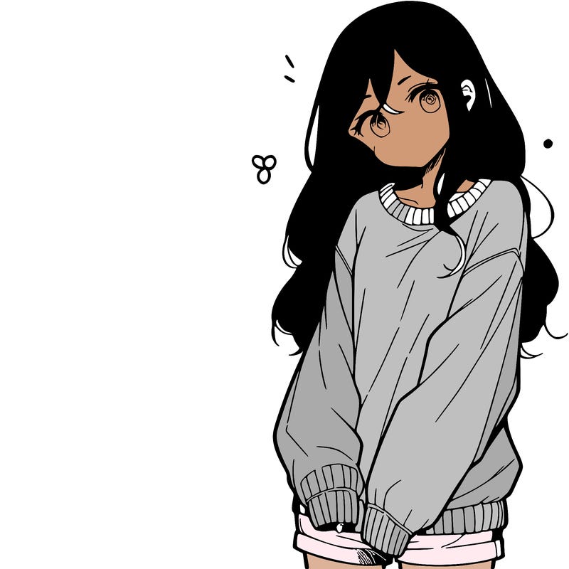 manga teen girl  in a sweater and baggy pants