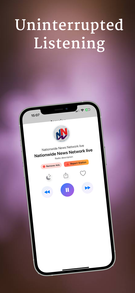 A smartphone displaying the playback interface of the Jamaica Radio Live app with Nationwide News Network selected