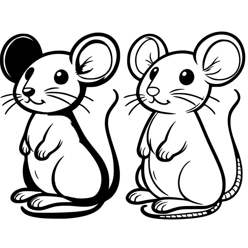 clean coloring book page of a mouse, black and white