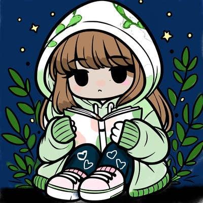 girl in oversized hoodie reading a book