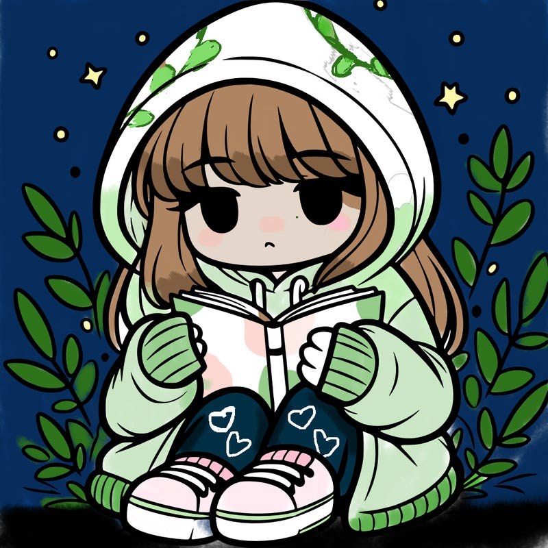 girl in oversized hoodie reading a book