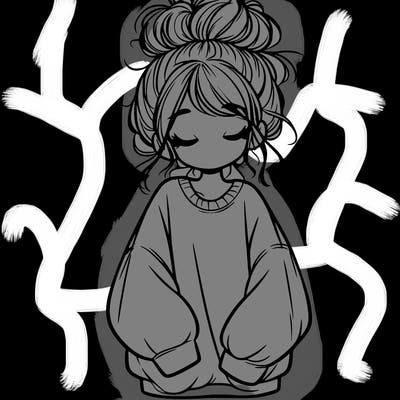 girl with baggy sweatshirt and messy bun