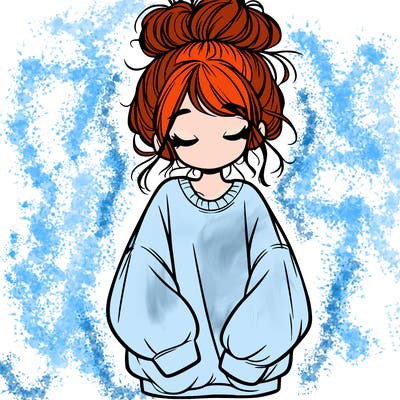 girl with baggy sweatshirt and messy bun