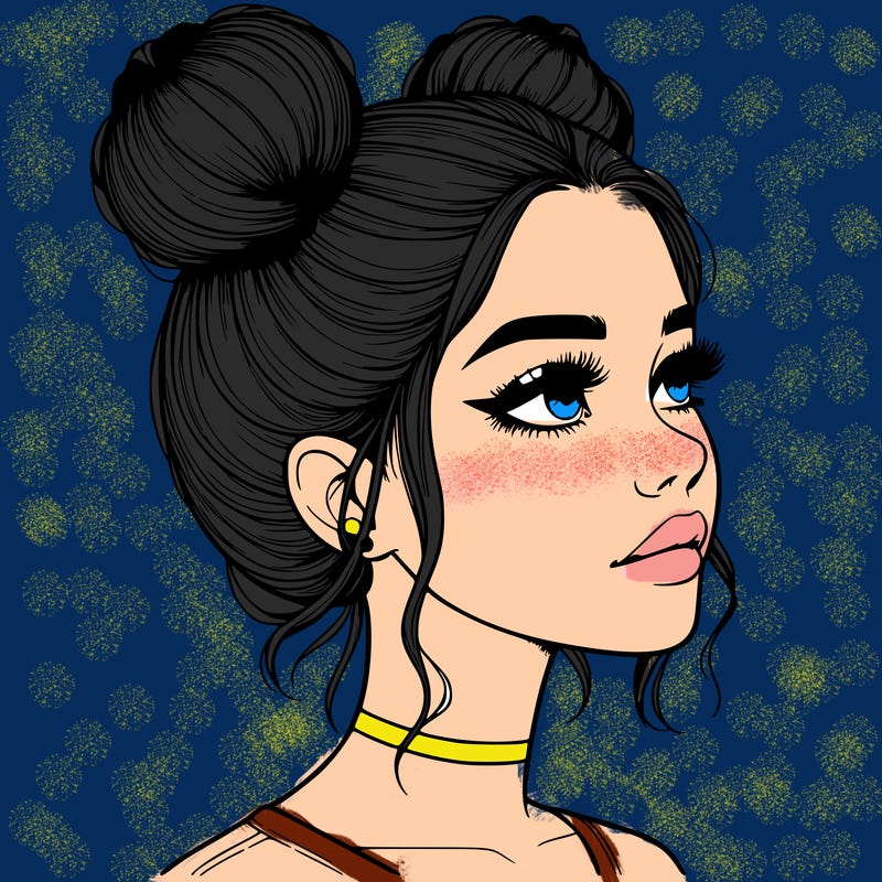 realistic girl with buns on the top of her head