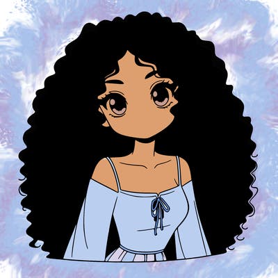 a black anime girl with long afro hair