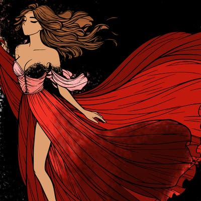 realistic woman in dress flowing the the wind