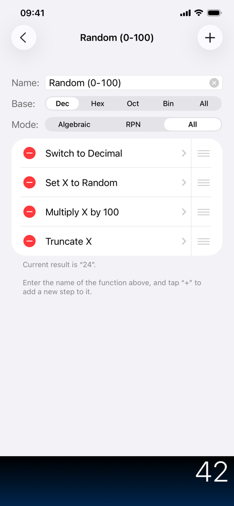 Interface for creating a custom function in PCalc with a list of calculation steps