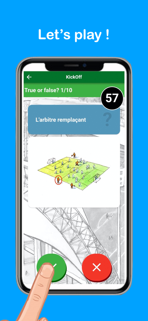 KickOff United - KickOff Unitedモバイルアプリでサッカー語彙を学ぶための、True or Falseクイズゲーム。