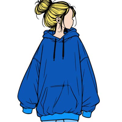realistic girl with a oversized sweatshirt on and a bun