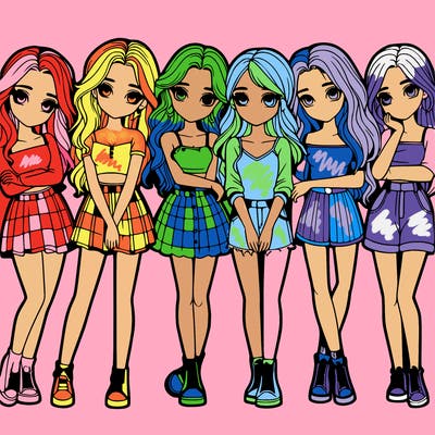 a group of girls realistic