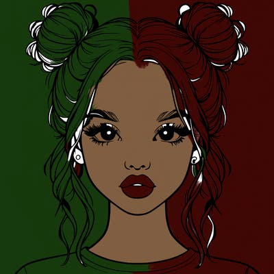 realistic girl with two buns in hair and lips