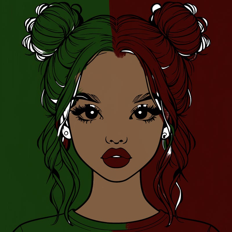 realistic girl with two buns in hair and lips