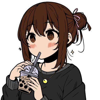 manga character drinking boba