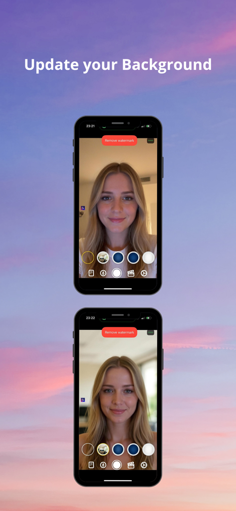 CamScript – Teleprompter Cam - Smartphone screen demonstrating the update background feature in the CamScript teleprompter app