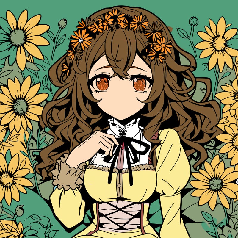 anime girl surrounded by flowers