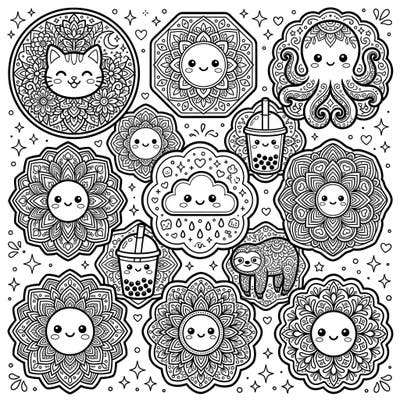 Unwind with this delightful collection of Kawaii coaster designs, featuring an array of charming characters and intricate patterns. Perfect for adults seeking a relaxing and creatively satisfying coloring experience.