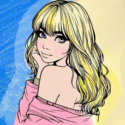 realistic girl with bangs looking over her shoulder