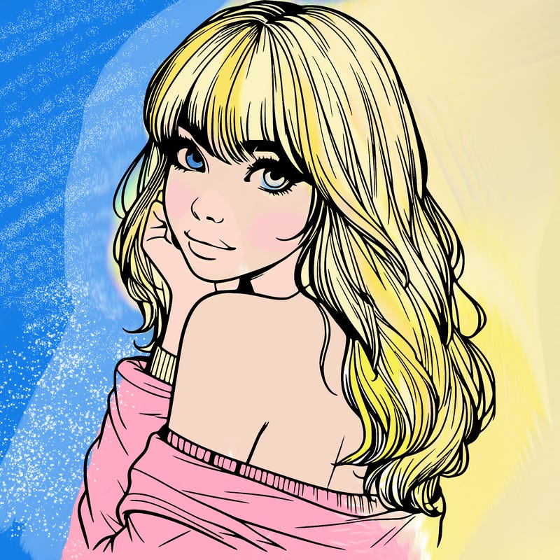 realistic girl with bangs looking over her shoulder