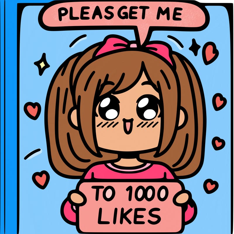 a girl saying please get me to 100 likes