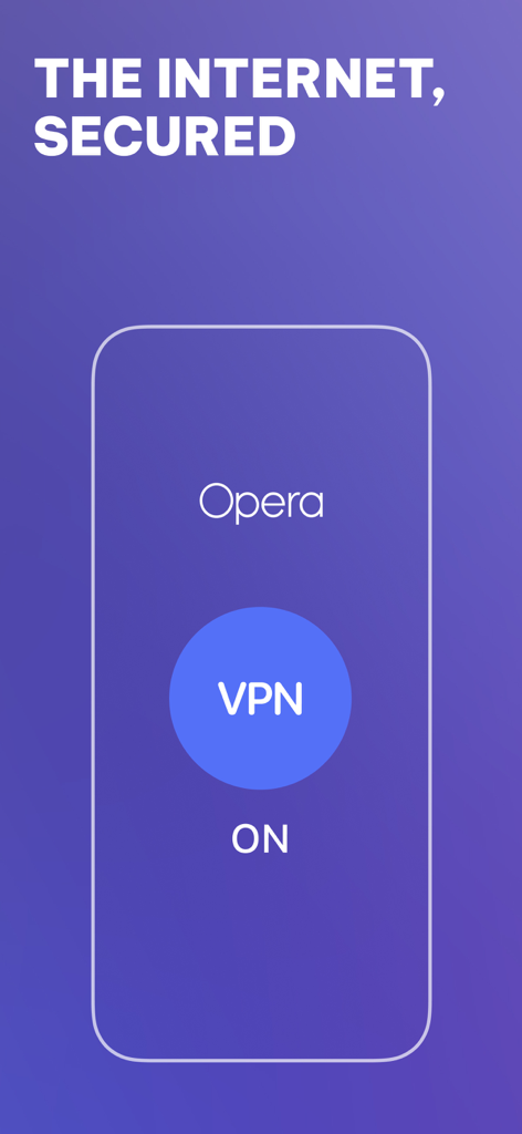Opera-Browser-Oberfläche, die die aktivierte VPN-Funktion mit der Meldung The Internet Secured anzeigt