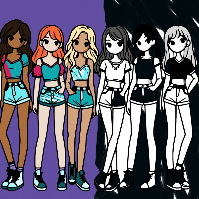 a group of girls wearing crop tops and shorts