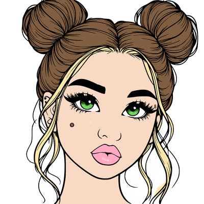 realistic girl with two buns on her hair and lips