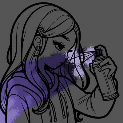 a realistic girl spray painting