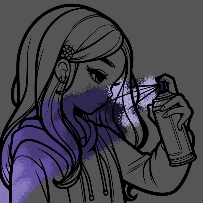 a realistic girl spray painting