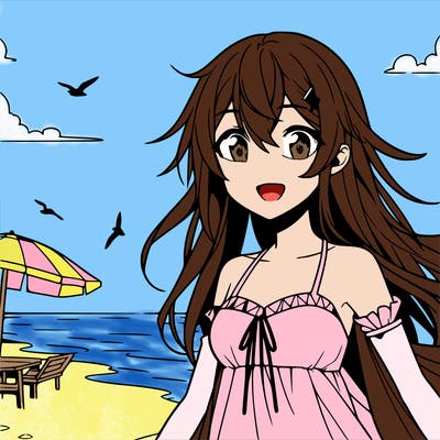 anime girl at the beach