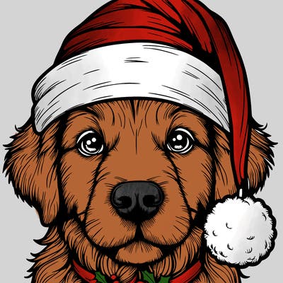 realistic dog with a christmas hat