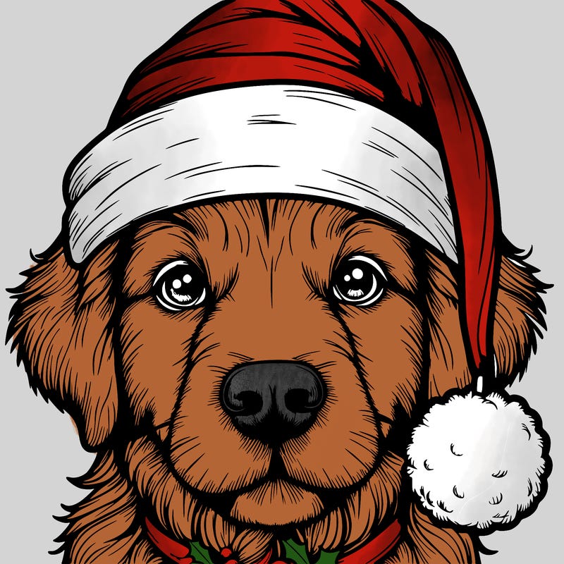 realistic dog with a christmas hat